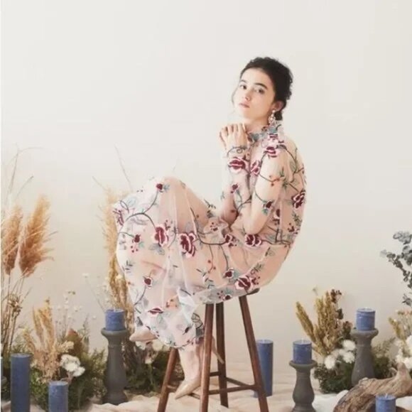 NWT Endless Rose Women's Embroidered Boho Sheer Overlay Midi Dress Sz Xs 2452 - Picture 2 of 16